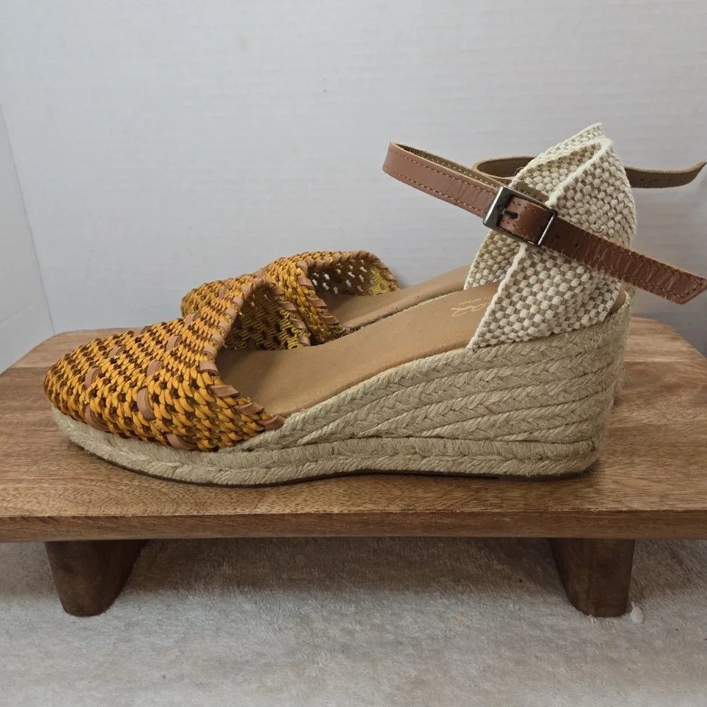 Pinaz Espadrille Wedges Women‎ EU 40 US 9 Tan Woven Leather Jute Ankle Strap...